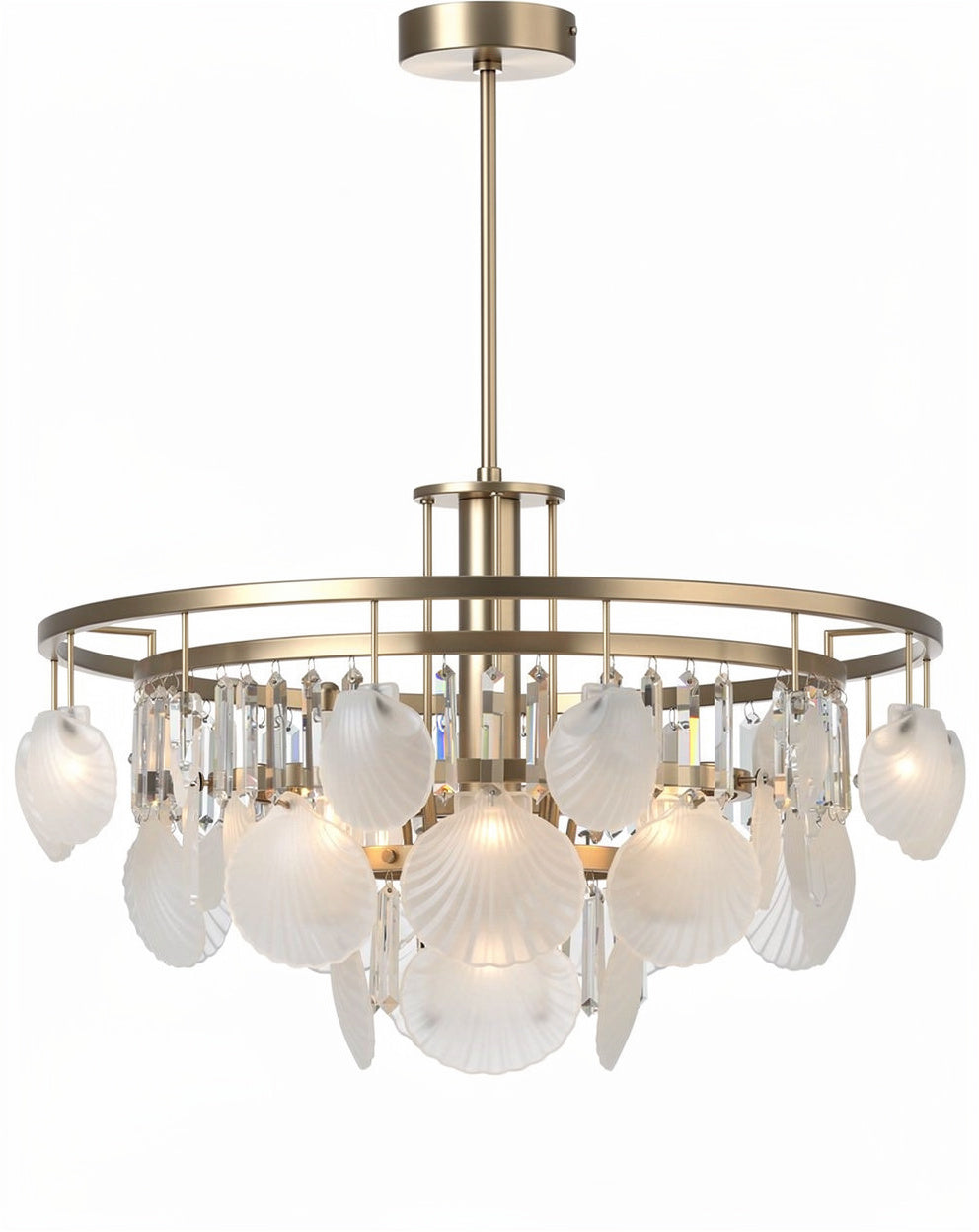 **Technische titel in het Nederlands: Moderne schelpvormige hanglamp met kristallen accenten**