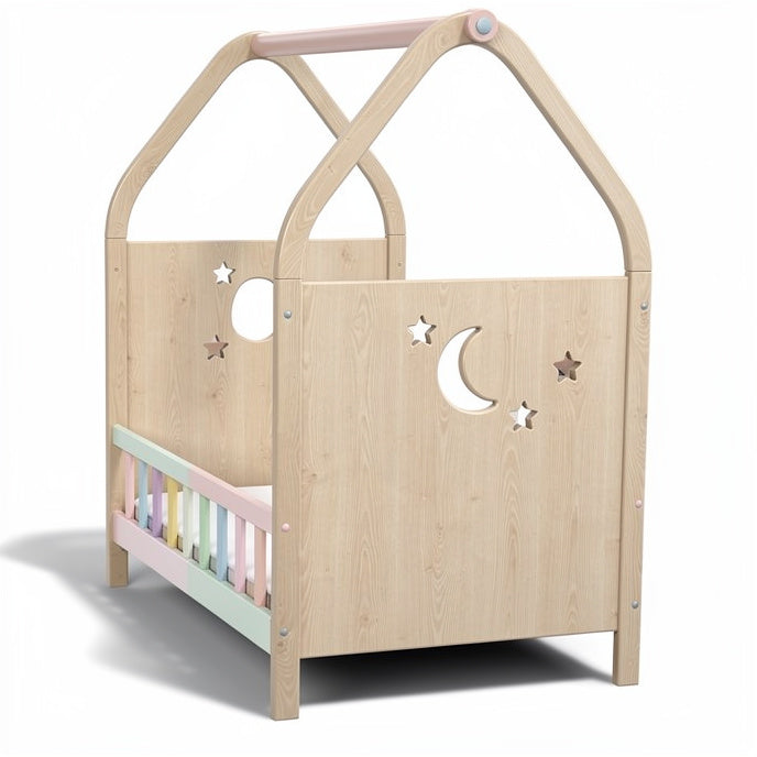 **Technische titel in het Nederlands: Modern houten kinderbed met sterren- en maanontwerpen**